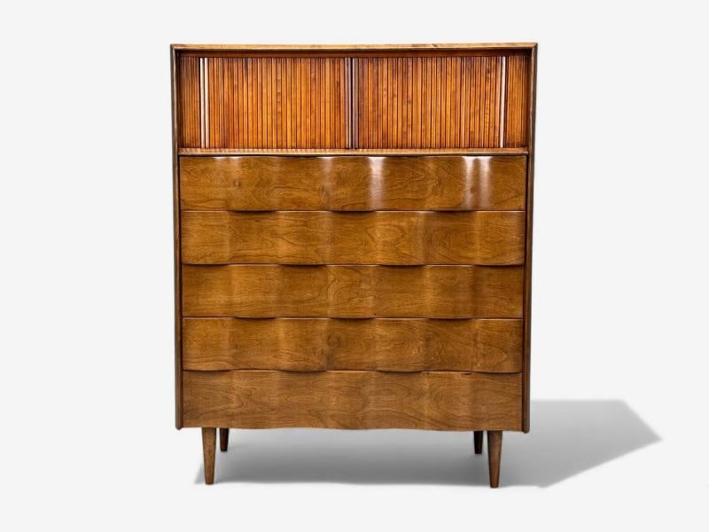 Edmund J Spence, Swedish Modern, Maple, Wave Highboy, Sweden, 1950s - 2