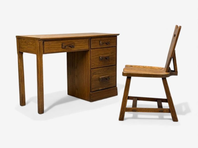 A. Brandt Ranch Oak, Oak, Writing Desk and Chair, USA, 1950s - 2
