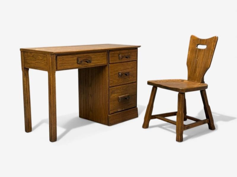 A. Brandt Ranch Oak, Oak, Writing Desk and Chair, USA, 1950s - 3
