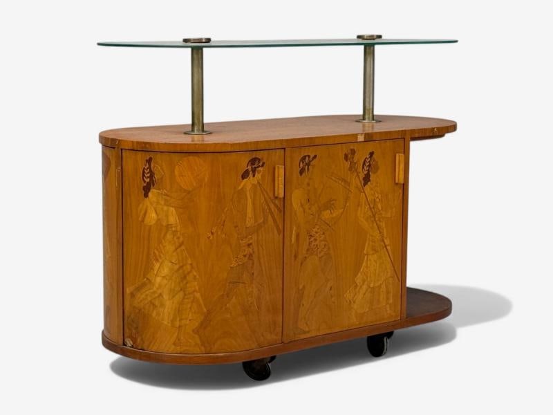 Erik Mattsson, Art Deco, Marquetry, Glass, Rare Bar Cart, Sweden c. 1939 - 11