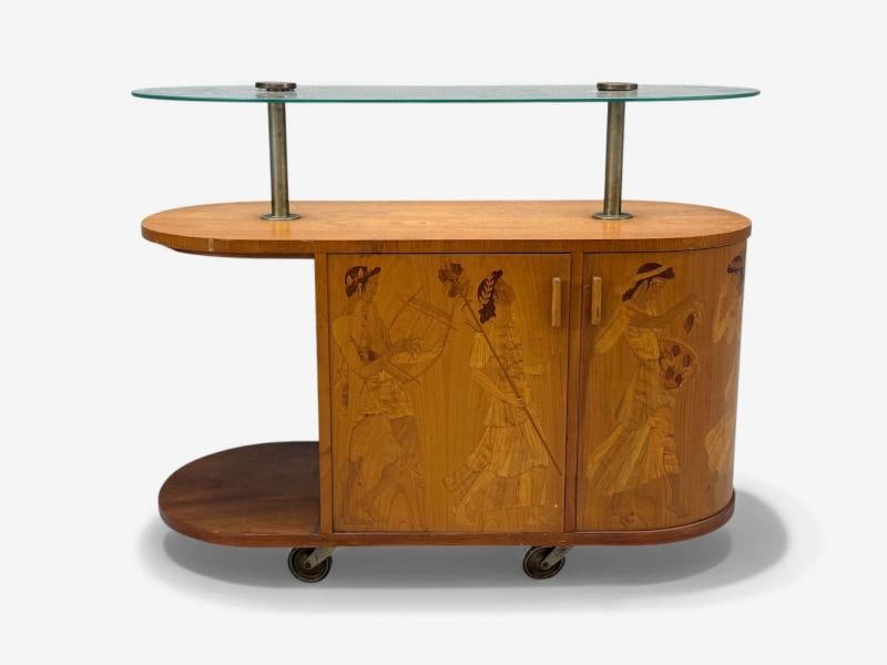 Erik Mattsson, Art Deco, Marquetry, Glass, Rare Bar Cart, Sweden c. 1939 - 3