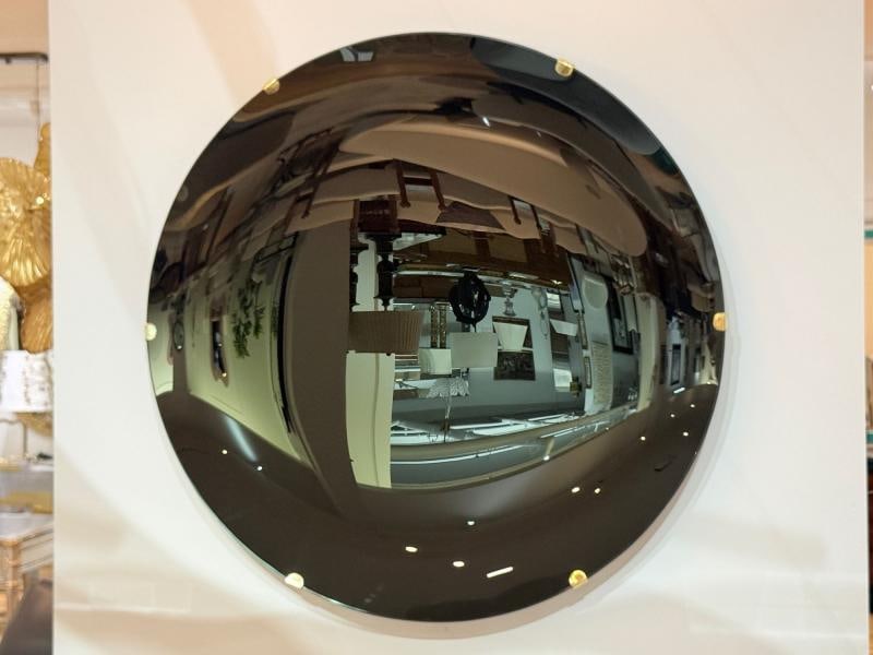 Contemporary, Concave Glass, Brass, Black Modern Space Age Wall Mirror - 6