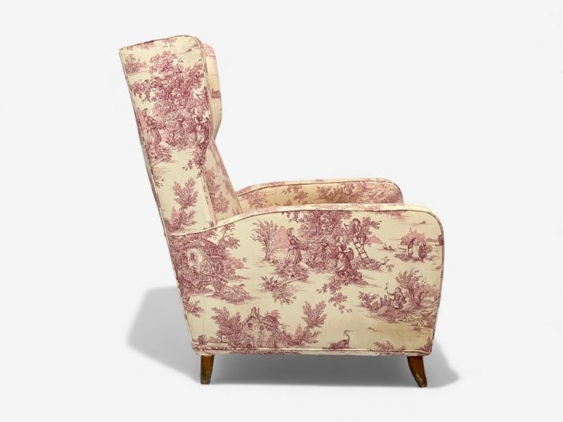 Italian Modern, Ashwood, Fabric, Large Wingback Chairs, Italy, 1950s - 12