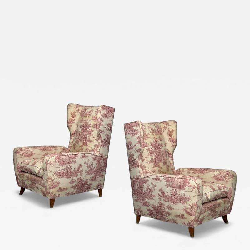 Italian Modern, Ashwood, Fabric, Large Wingback Chairs, Italy, 1950s (1 of 12)