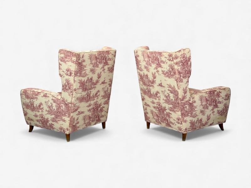 Italian Modern, Ashwood, Fabric, Large Wingback Chairs, Italy, 1950s - 5