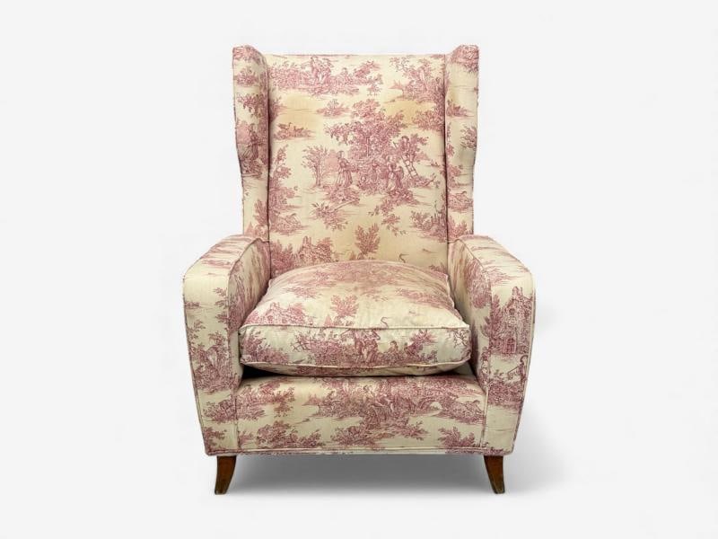 Italian Modern, Ashwood, Fabric, Large Wingback Chairs, Italy, 1950s - 6