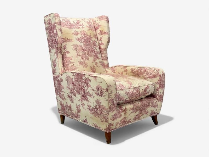 Italian Modern, Ashwood, Fabric, Large Wingback Chairs, Italy, 1950s - 7
