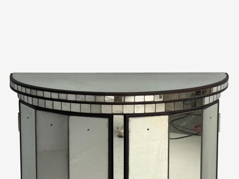 Hollywood Regency Style, Distressed Glass, Mirrored Demilune Cabinet - 5