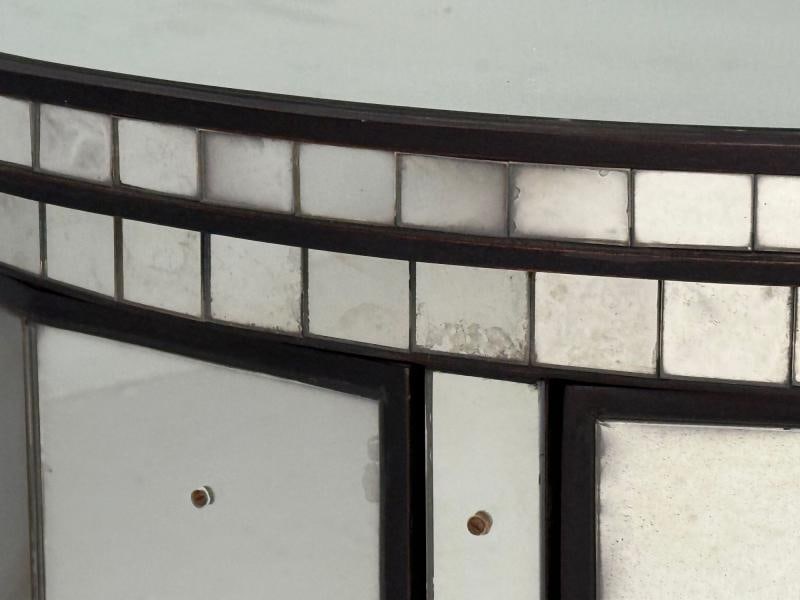 Hollywood Regency Style, Distressed Glass, Mirrored Demilune Cabinet - 6