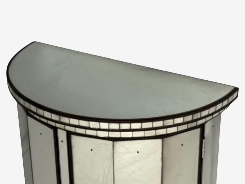 Hollywood Regency Style, Distressed Glass, Mirrored Demilune Cabinet - 7