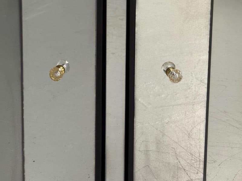 Hollywood Regency Style, Distressed Glass, Mirrored Demilune Cabinet - 8