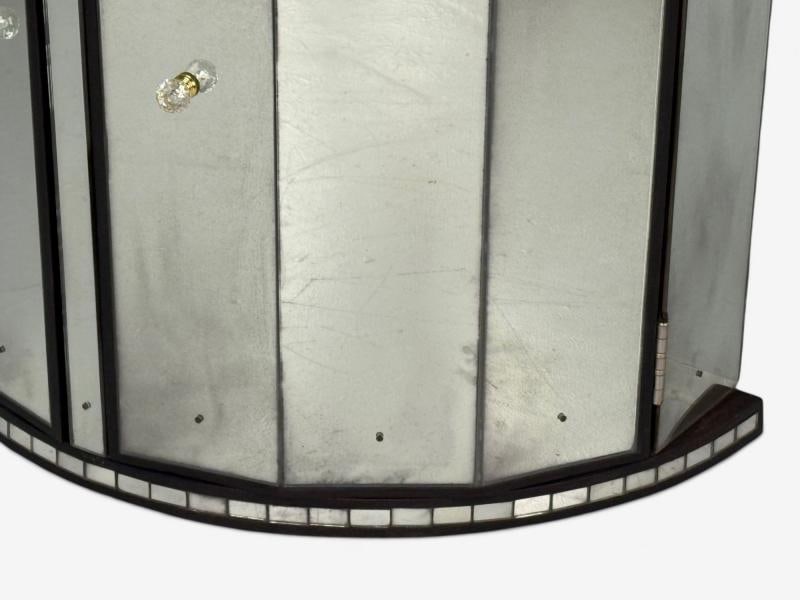 Hollywood Regency Style, Distressed Glass, Mirrored Demilune Cabinet - 9