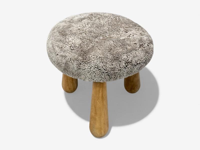 Danish Modern Style, Gray Sheepskin, Maple, Shearling Footstools, 21st c. - 4