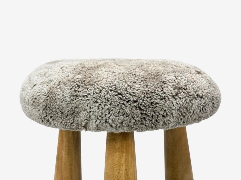Danish Modern Style, Gray Sheepskin, Maple, Shearling Footstools, 21st c. - 9