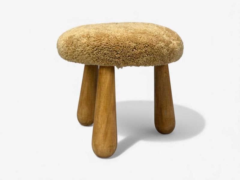Danish Modern Style, Honey Sheepskin, Maple, Shearling Footstools, USA, 21st c. - 8