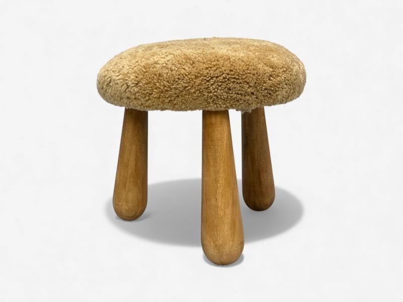 Danish Modern Style, Honey Sheepskin, Maple, Shearling Footstools, USA, 21st c. - 9