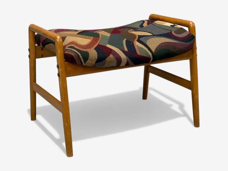 Danish Modern, Aztec Fabric, Light Stained Wood, Footstool, Denmark, 1950s - 3
