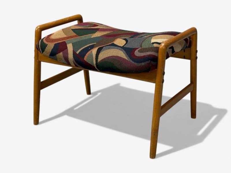 Danish Modern, Aztec Fabric, Light Stained Wood, Footstool, Denmark, 1950s - 4