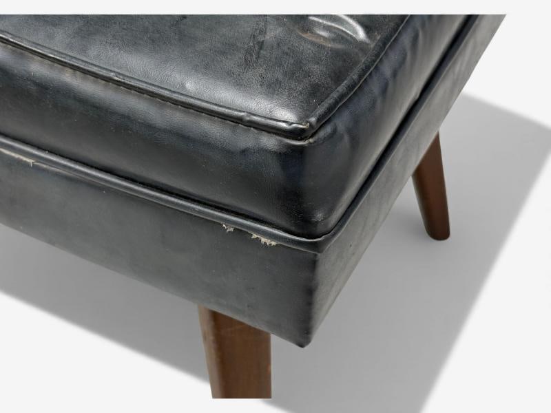 Danish Modern, Black Leatherette, Stained Wood, Footstool, Denmark, 1950s - 5