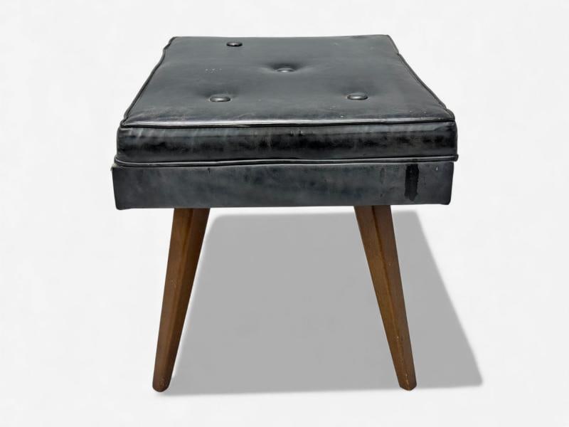 Danish Modern, Black Leatherette, Stained Wood, Footstool, Denmark, 1950s - 6