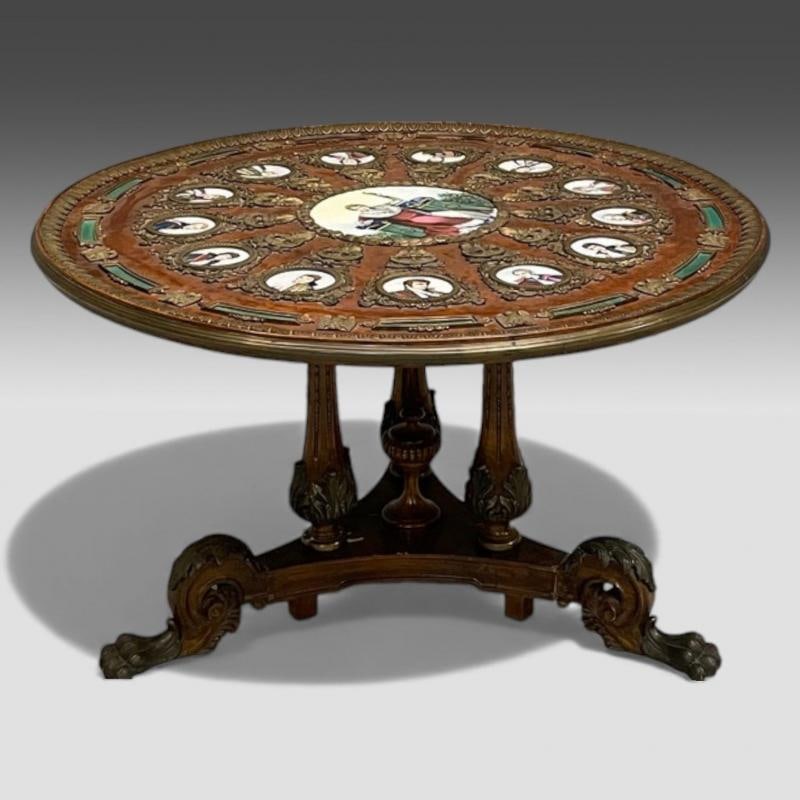 Neoclassical, Mahogany, Napoleonic Plaque Mounted Center Table, France, 1930s - 2