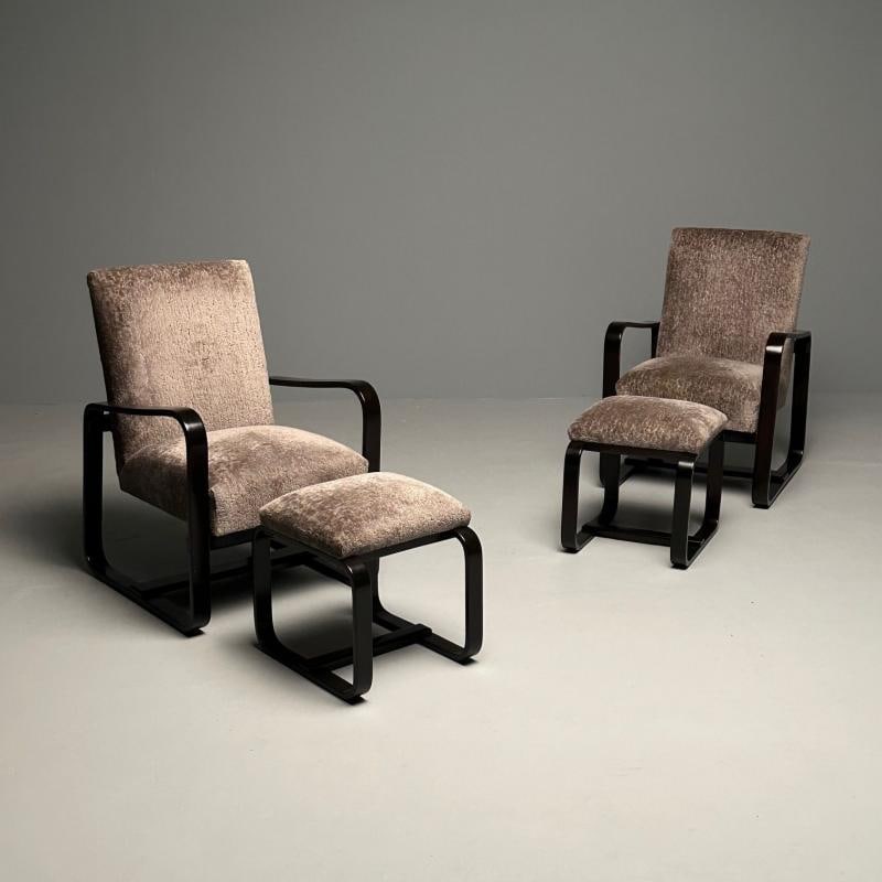 Giuseppi Pagano, Art Deco, Bentwood, Armchairs & Ottomans, Italy, 1940s - 3