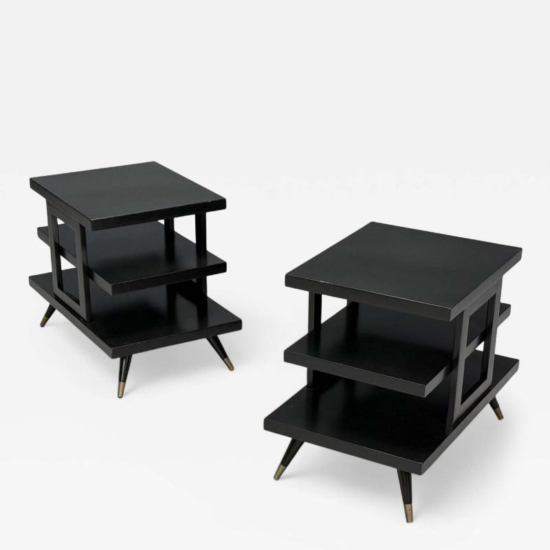 Ico Parisi Style, Ebonized Wood, Brass, Sculptural Side Tables, Europe, 1950s (1 of 12)
