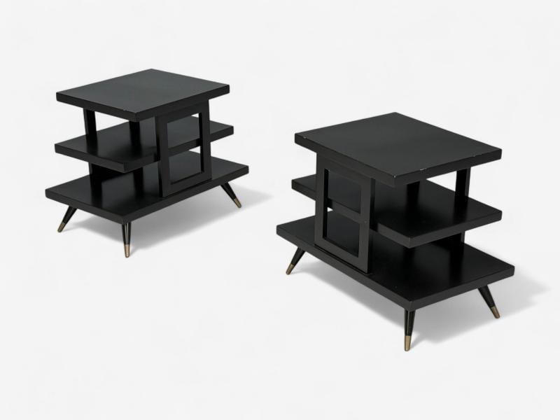 Ico Parisi Style, Ebonized Wood, Brass, Sculptural Side Tables, Europe, 1950s - 3