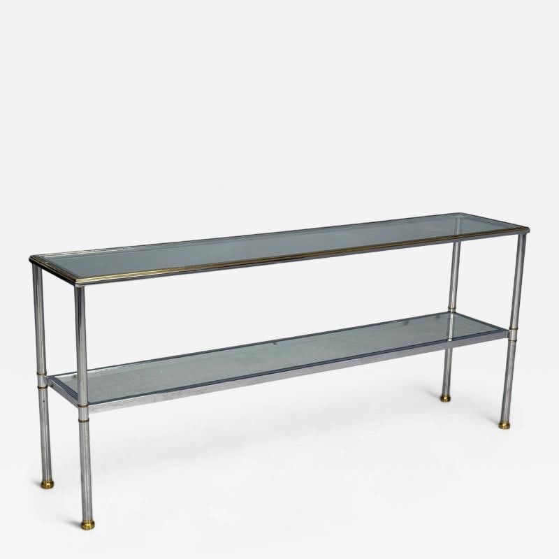 Maison Jansen Style, Steel, Brass, Glass, Console Table, France, 1970s (1 of 8)
