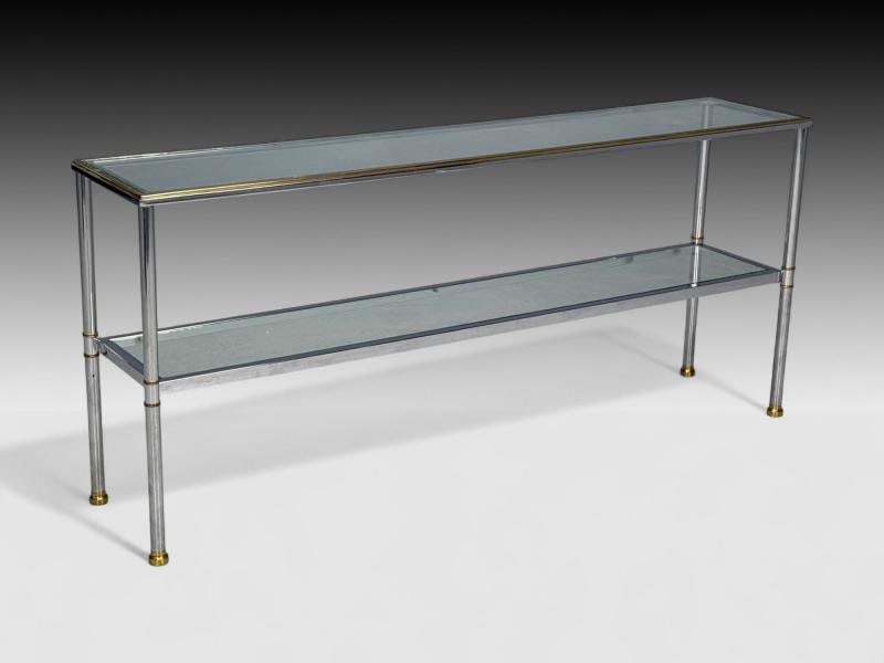 Maison Jansen Style, Steel, Brass, Glass, Console Table, France, 1970s - 8