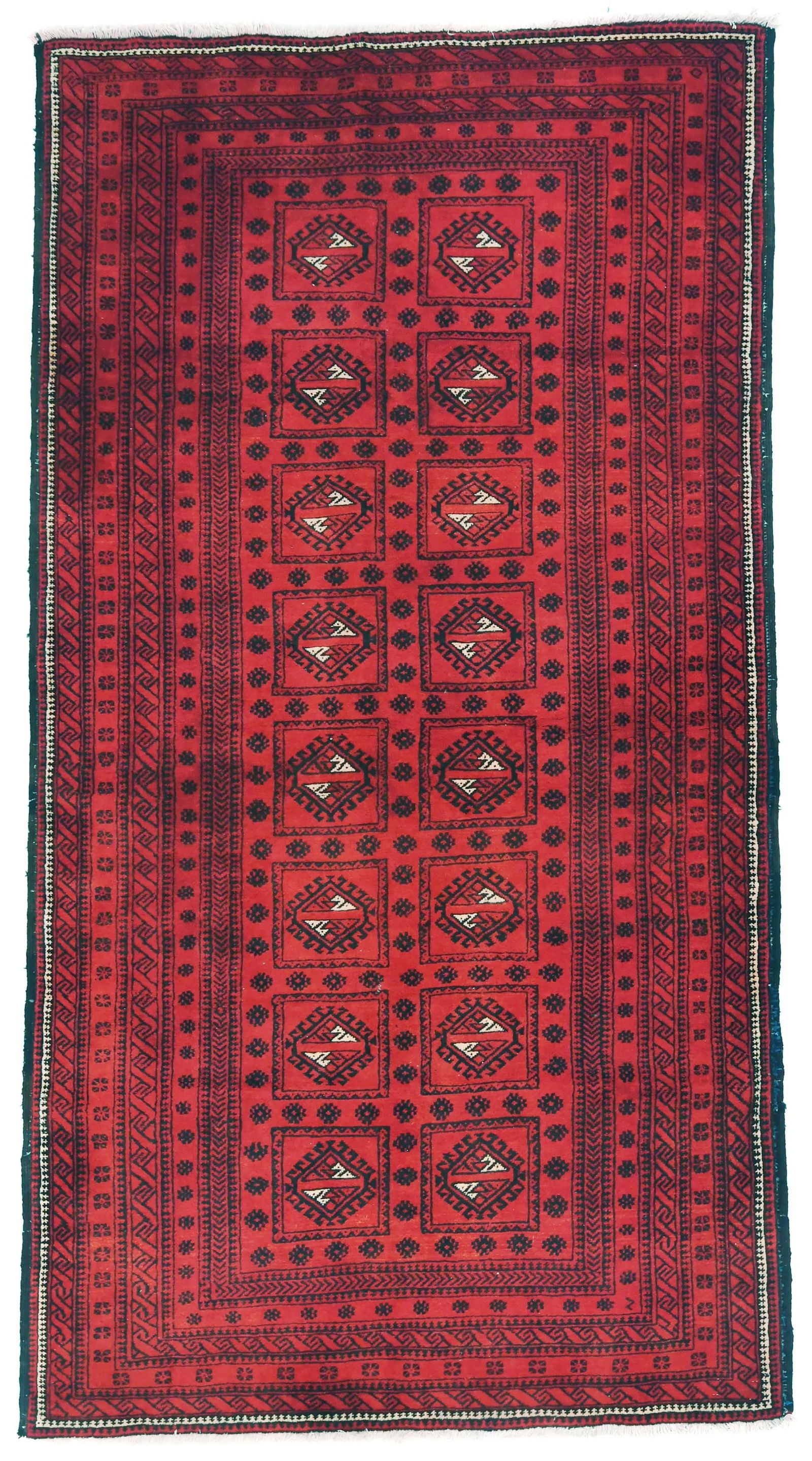 Vintage Red Tribal 4'3X8'6 Balouch Persian Rug: Title: Vintage Red Tribal 4'3X8'6 Balouch Persian RugDescription:Handmade 4'3X8'6 Red vintage Persian rug made with vegetable dyes (fine wool pile and cotton foundation), exceptional knot count, and