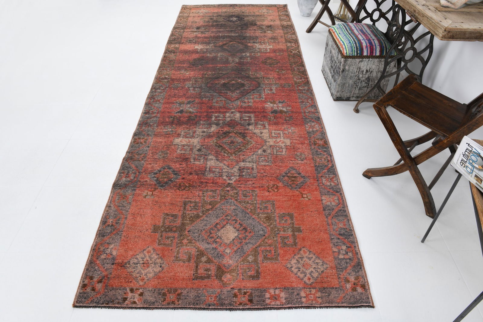 3'11'' x 11'7'' Turkish Vintage Runner Rug - 22973 - 6