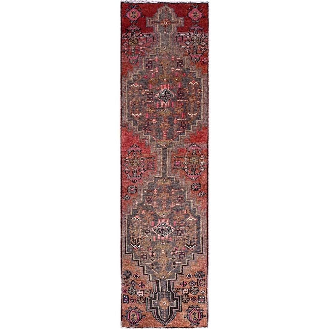 Multicolored Vintage Zoroastrian Hamadan Oriental Runner Rug: Title: Multicolored Vintage Zoroastrian Hamadan Oriental Runner RugDescription: This is a truly genuine one-of-a-kind. It has been Knotted for months and months in the centuries-old weaving