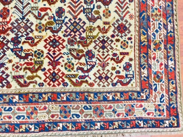 Antique persian Bird design Shiraz tribal rug, - 2