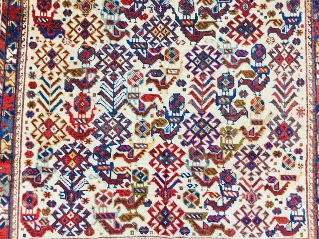 Antique persian Bird design Shiraz tribal rug, - 3