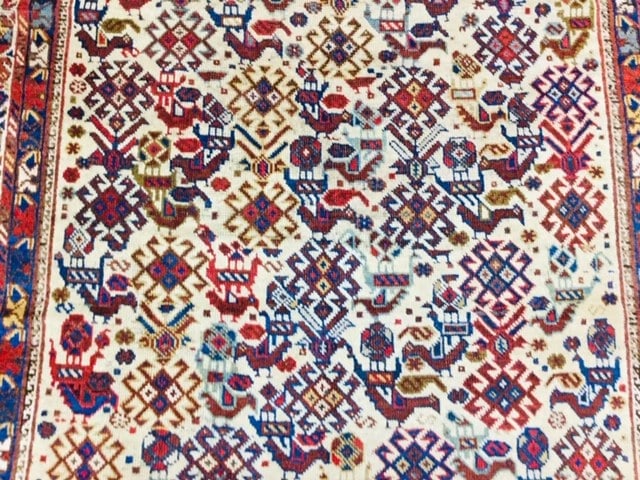 Antique persian Bird design Shiraz tribal rug, - 4