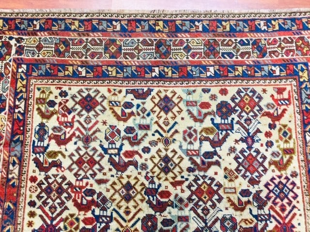 Antique persian Bird design Shiraz tribal rug, - 5