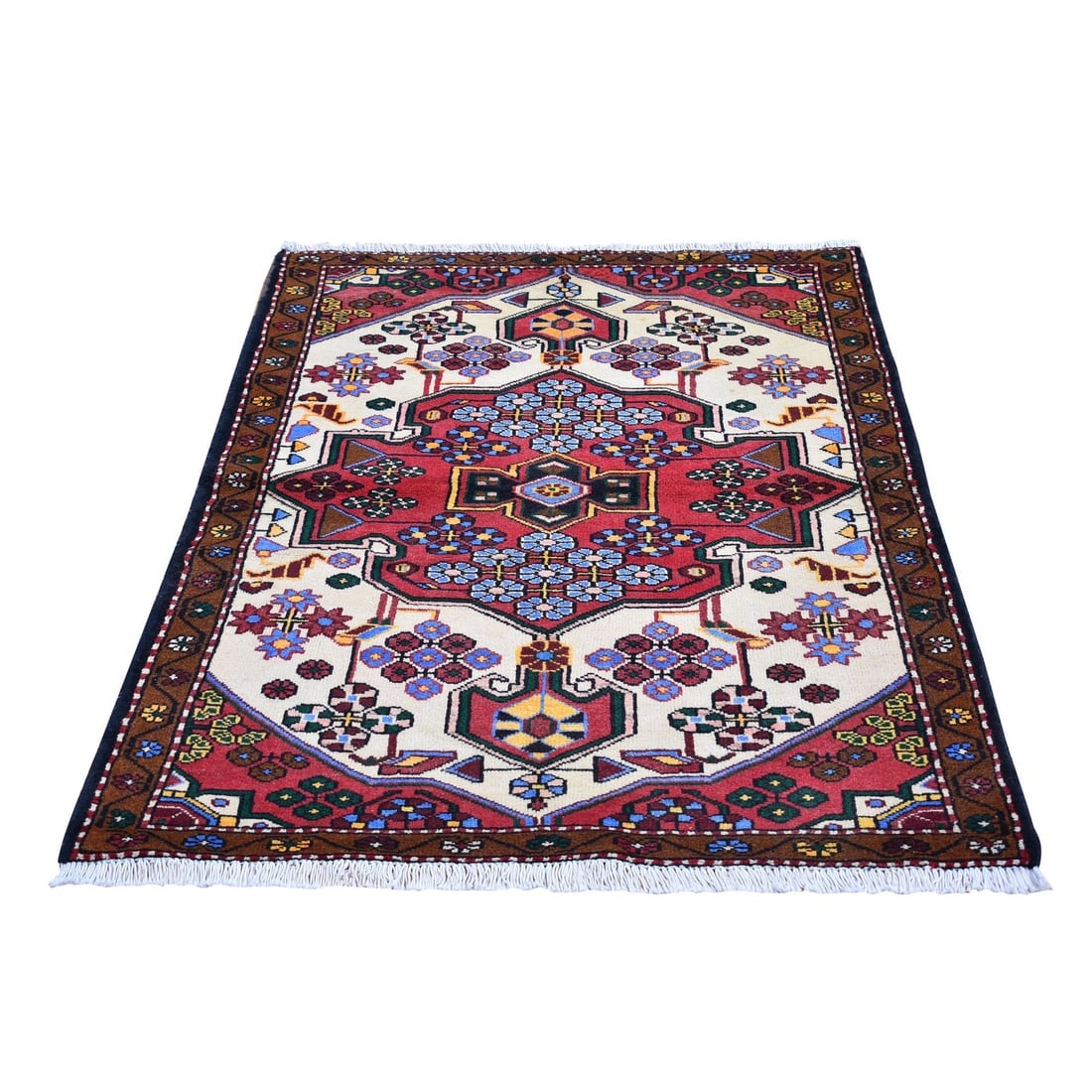 Rural Village Vintage Persian Hamadan Tribal Design Pure Wool Rug: Title: Rural Village Vintage Persian Hamadan Tribal Design Pure Wool RugDescription: This is a truly genuine one-of-a-kind. It has been Knotted for months and months in the centuries-old weaving