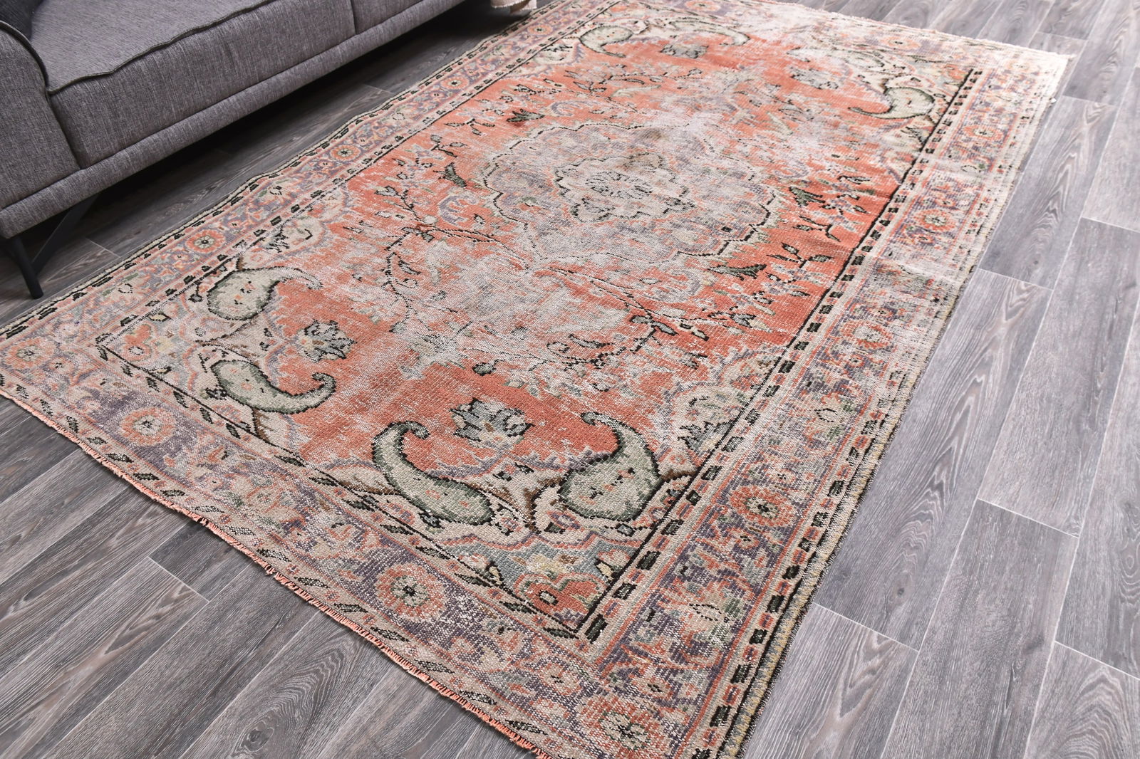 5'11'' x 8'7'' Handmade Vintage Wool Rug - 244793 - 2