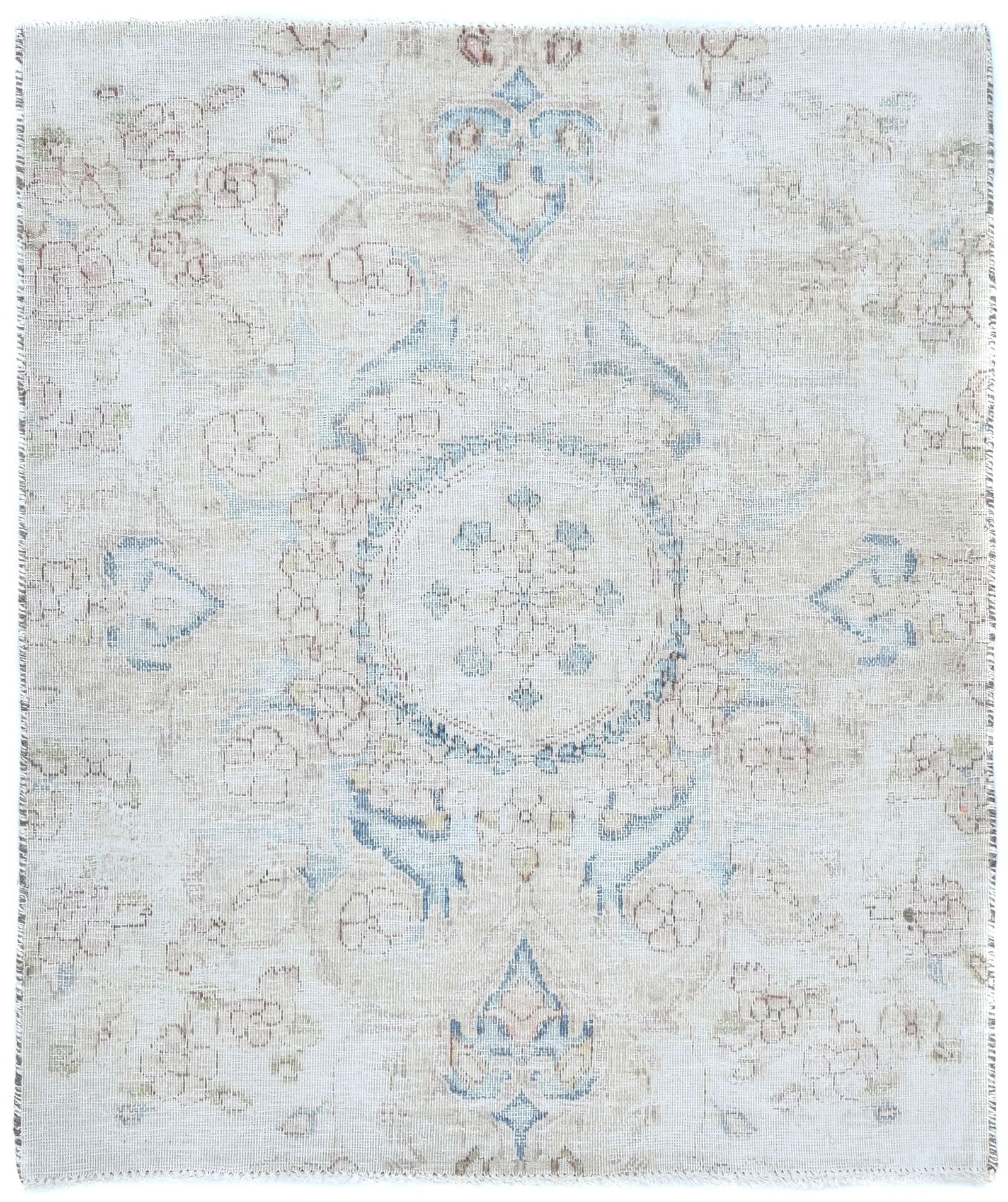 Semi Antique Muted Cream Floral 2'6X2'11 Distressed Oriental Rug: Title: Semi Antique Muted Cream Floral 2'6X2'11 Distressed Oriental Rug Description: Hand-knotted semi-antique rug crafted in the Vintage Oriental style Traditional floral pattern suited for classic o