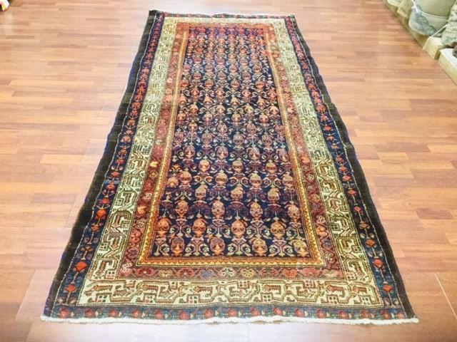 1920,Antique Persian Malayer Runner, excellent-4745: Title:1920,Antique Persian Malayer Runner, excellent-4745 Description:Antique Persian Malayer rug with all over design on blue field,west of Persia, size 4 ft by 9 ft, circa 1920, excellent condition