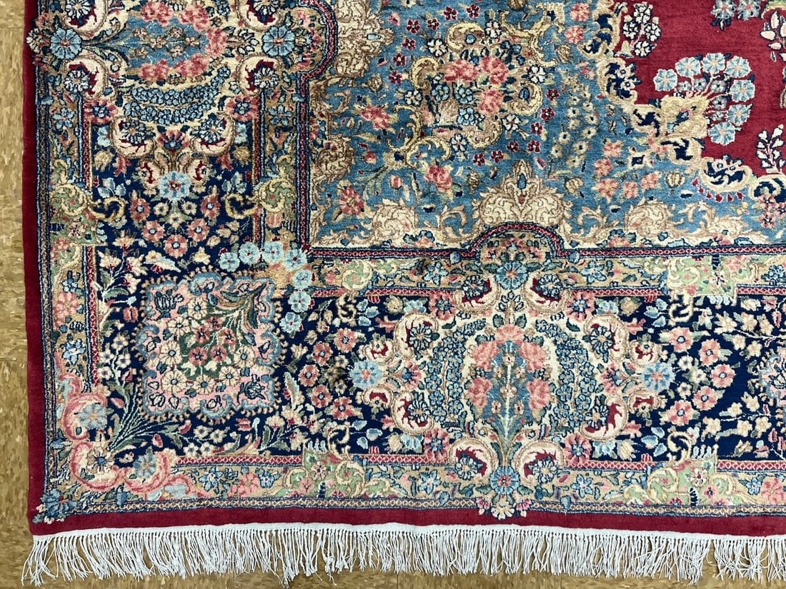 Hand-Knotted Persian Kerman Semi-Antique Red Wool Oriental Rug Carpet 9'10" x 13'6" - 11