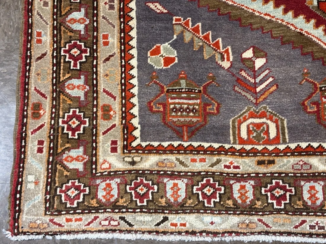 Hand-Knotted Persian Zanjan Geometric Vintage Tribal Wool Oriental Area Rug 4'2" x 6'8" - 11