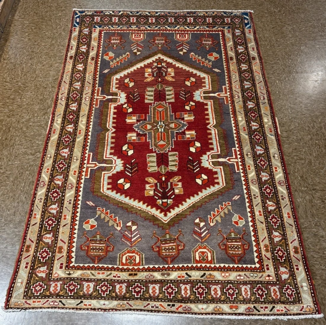 Hand-Knotted Persian Zanjan Geometric Vintage Tribal Wool Oriental Area Rug 4'2" x 6'8" - 12