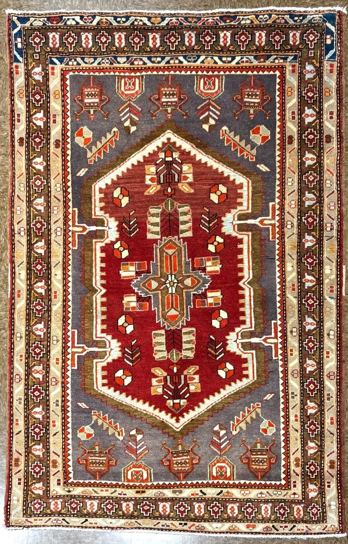 Hand-Knotted Persian Zanjan Geometric Vintage Tribal Wool Oriental Area Rug 4'2" x 6'8" - 2