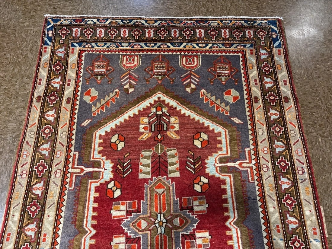 Hand-Knotted Persian Zanjan Geometric Vintage Tribal Wool Oriental Area Rug 4'2" x 6'8" - 7