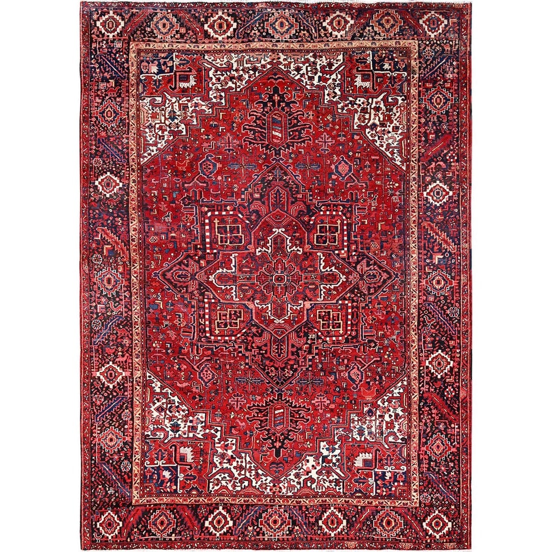 Cardinals Red, Pure Wool, Hand Knotted, Semi Antique Persian Heriz Rug (1 of 11)