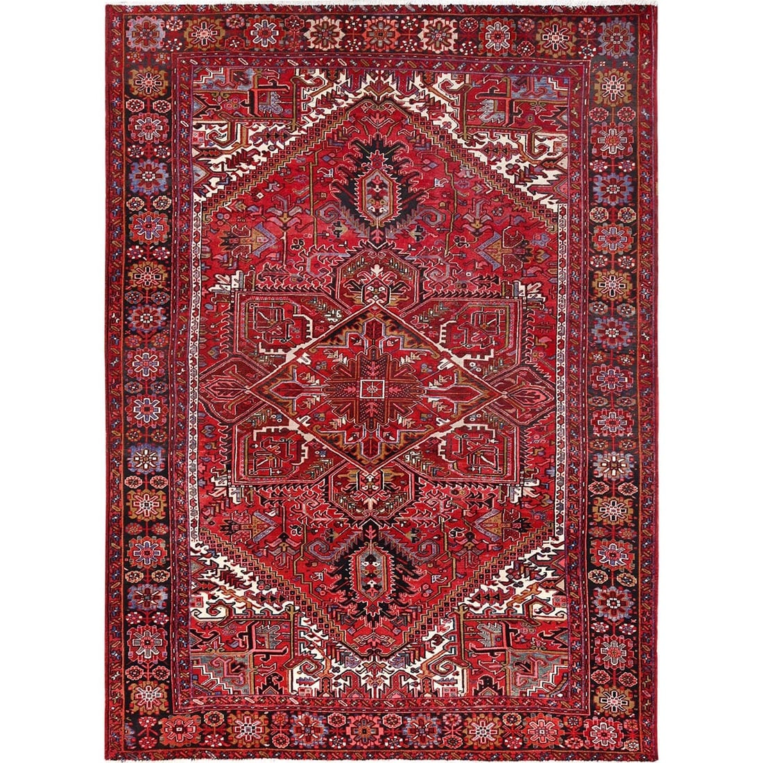 Desire Red, Pure Wool, Hand Knotted, Vintage Persian Heriz Rug: Title: Desire Red, Pure Wool, Hand Knotted, Vintage Persian Heriz Rug Description:This is a truly genuine one-of-a-kind. It has been Knotted for months and months in the centuries-old weaving craftsma