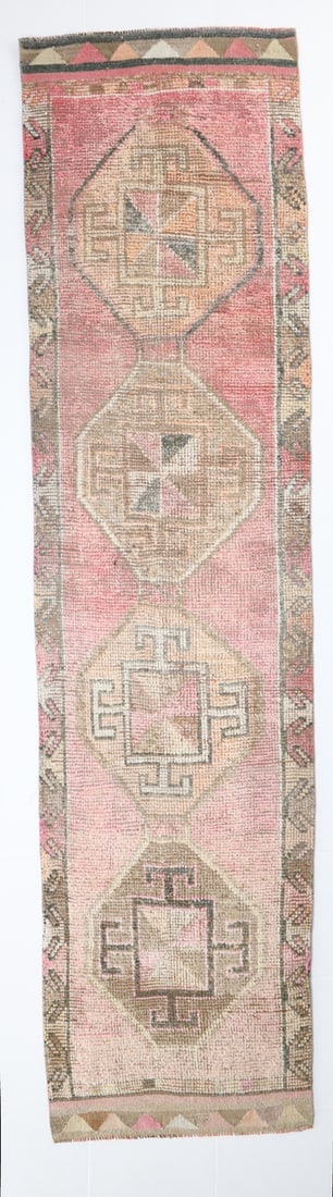 2'9'' x 11'1'' Vintage Wool Runner Rug - 18558: Title: 2'9'' x 11'1'' Vintage Wool Runner Rug - 18558 Description:2'9'' x 11'1'' Vintage Wool Runner Rug - 18558 Origin:Turkiye Date/Period:1960-90 Materials:Wool,Cotton Dimension:2'9''x11'1'' ft, 85x