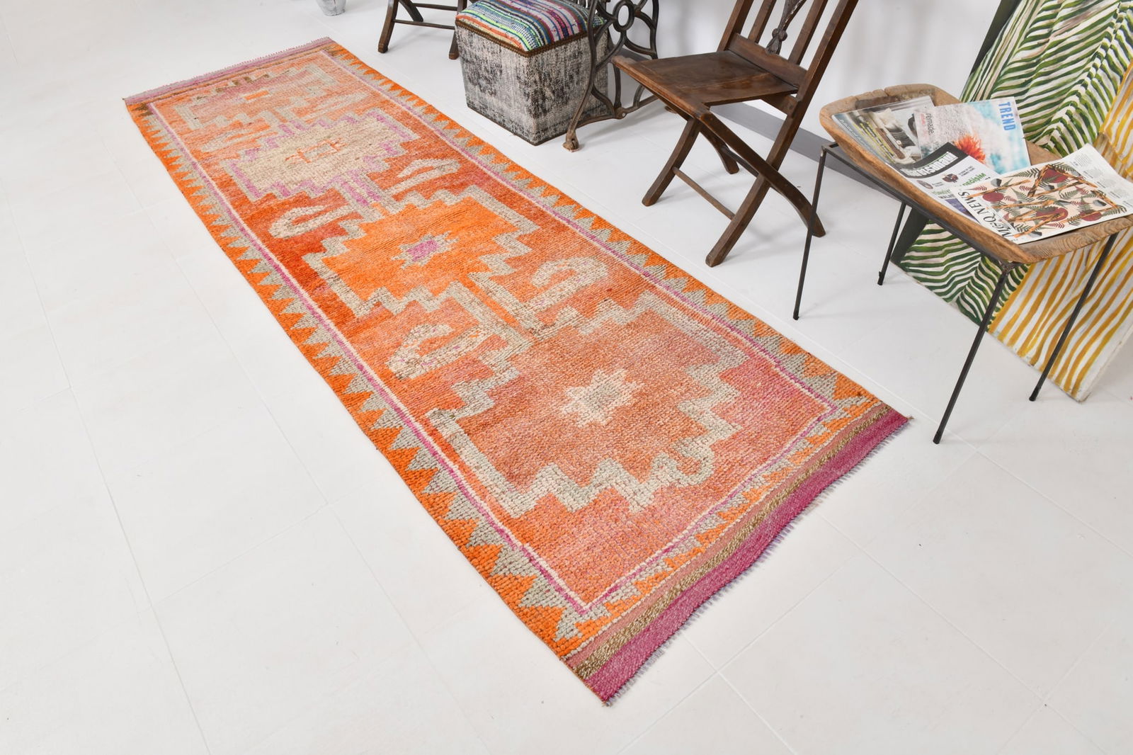 3'3'' x 11'0'' Vintage Wool Runner Rug - 22034 - 4